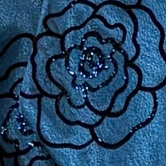 R & M Richards Blue Organza Evening Jacket with Black Velvet Like Floral Pattern - Picture 3 of 11